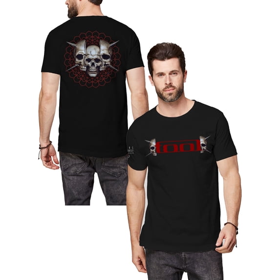 Men's Tool Skull Spikes (Back & Sleeve Print) T-shirt Large Black