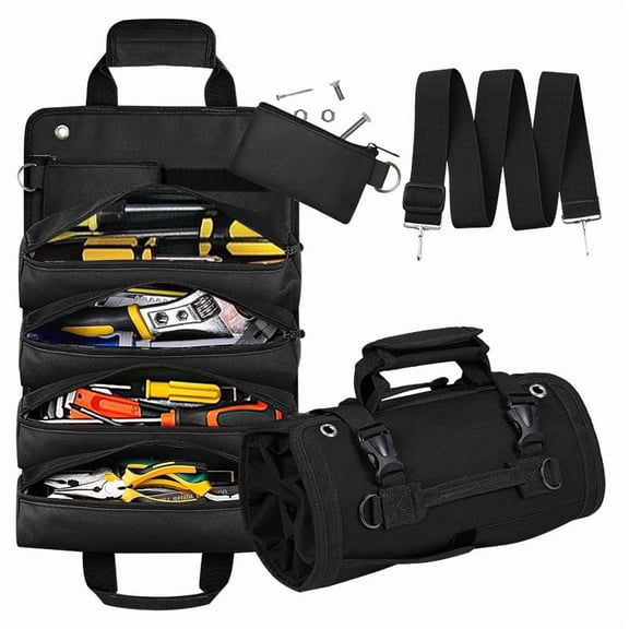 Tool Organizer Bag, Foldable Roll Up Bag Organizer w/ 2 Detachable Pouches, Heavy Duty Tool Storage Organization for Mechanic Carrying Toolbag, Dad Men Birthday Father Day, Gifts for your Famirly