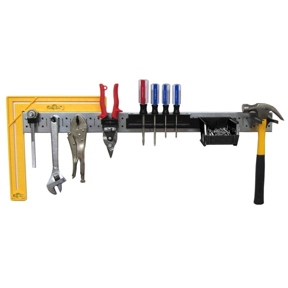 Tool Organizer Pegboard Strip Galvanized Metallic Pegboard Strip with Black Accessories