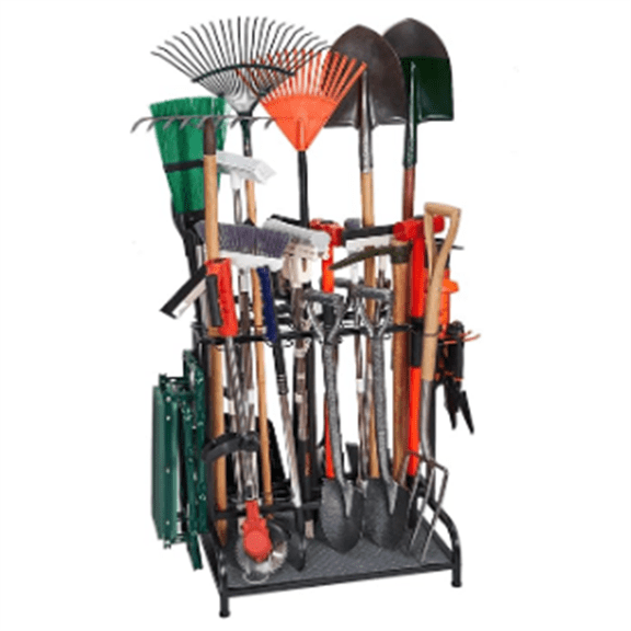 Tool Organizer, Yard Tools Rack Holds 55 Long-Handled Tools/Rakes/Brooms for Garage Organization and Storage, Shed, Outdoor, Lawn, Heavy-Duty Steel, Black, Easy Assembly