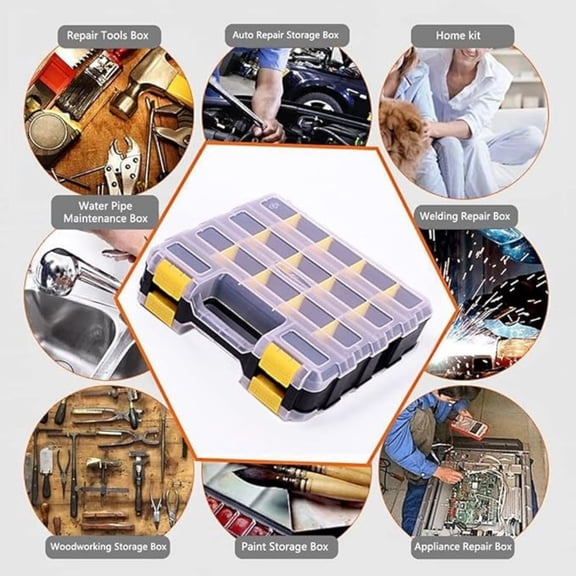 Tool Organizers and Storage, Locking Storage Box, 34 Compartment, Removable Plastic Dividers, Latches Hardware, Small Parts Holding, Garage Workshop, 1 Pc