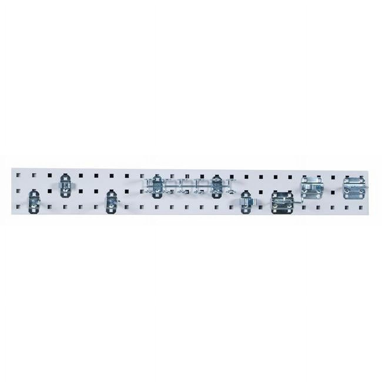 Tool Pegboard Kit with 1 36 x 4.5 in. 18 Gauge Steel Square Hole Pegboard & 8 Piece Loc Hook Assortment, White