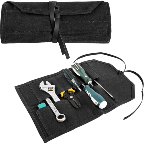 Tool Roll,10Slots Tool Roll Up Pouch,Heavy Duty Waxed Canvas Tool Roll Bag,Chisel Wrench Spanner Roll Tool Pouch with Leather Rope,Tool Roll Organizer for Mechanic Electrician Plumber Carpenter