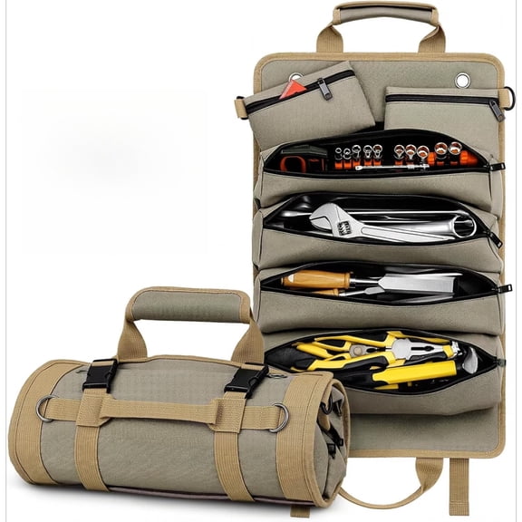 MIULSI 21.6"x13" Roll up Bag, 1680D Waterproof Heavy Duty Organizer with Detachable Pouches, Multi Pocket Storage for Motorcycle Mechanic Electrician