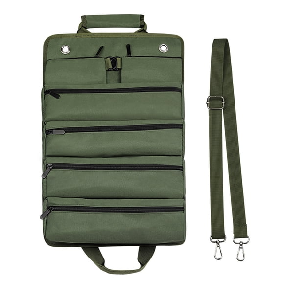 Tool Roll Bag Canvas Tool Bag Roll Up Pouch Small Tool Bag with 5 Zipper Pockets Wear-Resistant Tool Carry Bag Tool