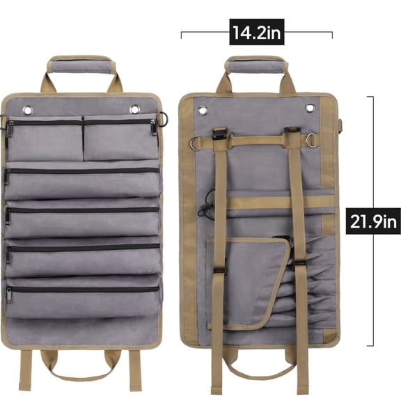Tool Roll Up Bag, Heavy Duty Tool Bag Organizer with Detachable Tool Pouches & Multiple Pockets, Waterproof Motorcycle Tool Roll for Mechanic & Electrician, Gift for Men Him Dad