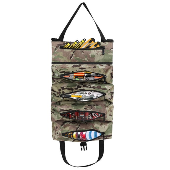 Tool Roll Up Pouch, Tool Roll, 16OZ Canvas Multi-Purpose Wrench Roll Up Bag, Tool Roll Organizer, 5 Zipper Tool Pockets Electricians Tool Roll Pouch, Hanging Tool Zipper Carrier Tote