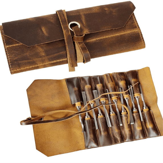 Tool Roll Up Pouch - Leather Tool Wrench Roll/Chisel Bag
