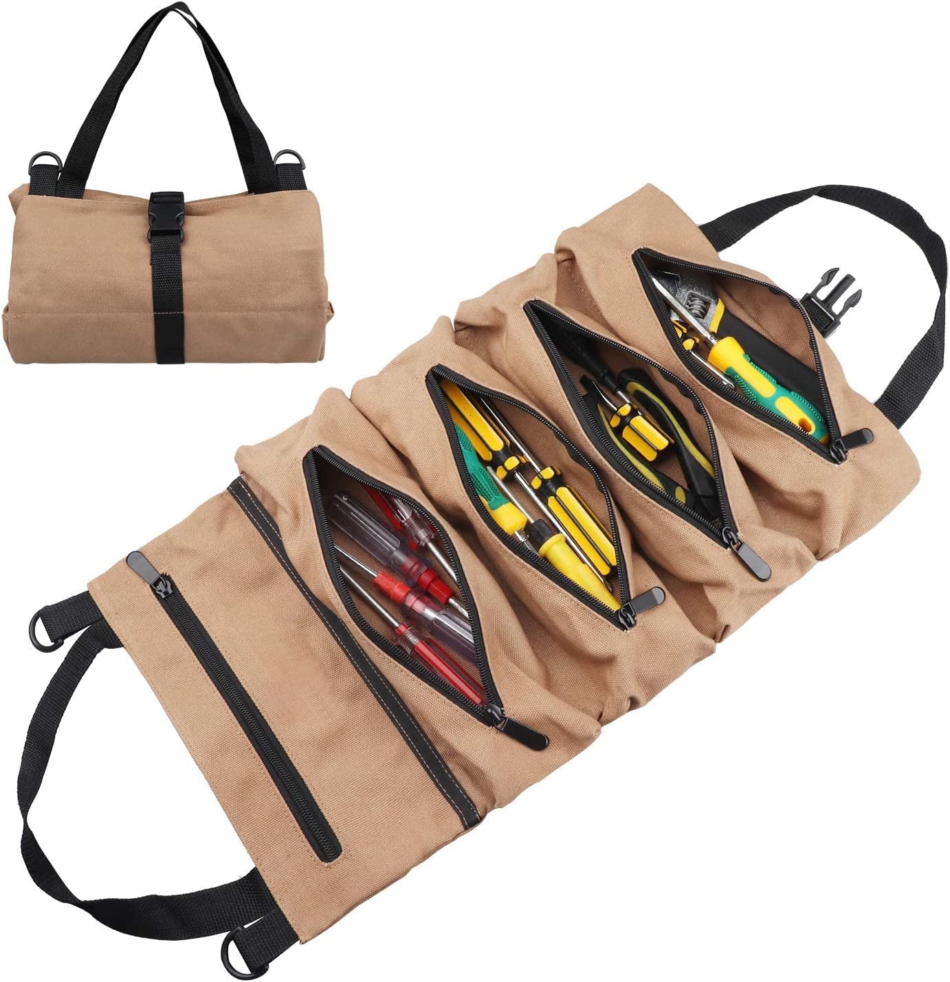 Tool Roll Up Bag, Canvas Multi-Purpose Wrench Roll Up Bag, 5