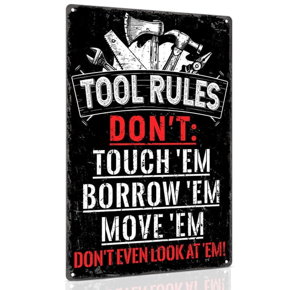 Tool Rules Sign Vintage Metal Sign for Garage Decor (Aluminum) Size: 8 x 12 inch