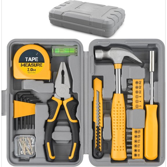 Tool Set 25pc Pink Household DIY Tool Kit for Women. Small Mini Tool Box Set of Starter Basic Ladies Tools
