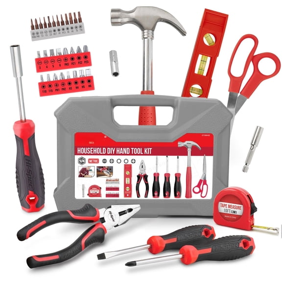 Tool Set Kit Red Household First And Starter For Home Office Compact Easy Carry Toolbox