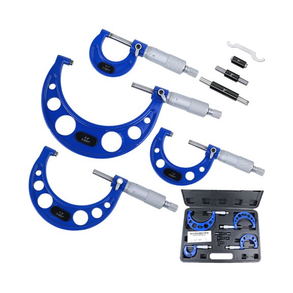 Tool Set Micrometers, 0.0001 Graduation, Steel Frames, Case for Precision Tasks