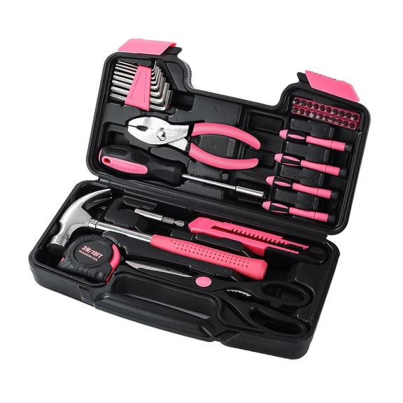 Tool Set, Mini Tool Kit, 49-Piece Household Pink Small Basic Home, Tool Set with Plastic Toolbox Tool Kit for Dorm, Great for Women,College Students, Household Use & More