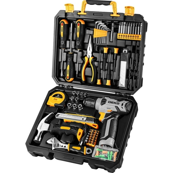 Tool Set: Tool Kit with 8V Cordless Drill, Hand Toolbox with storage case, Tool set for Home Repairs 126 Piece