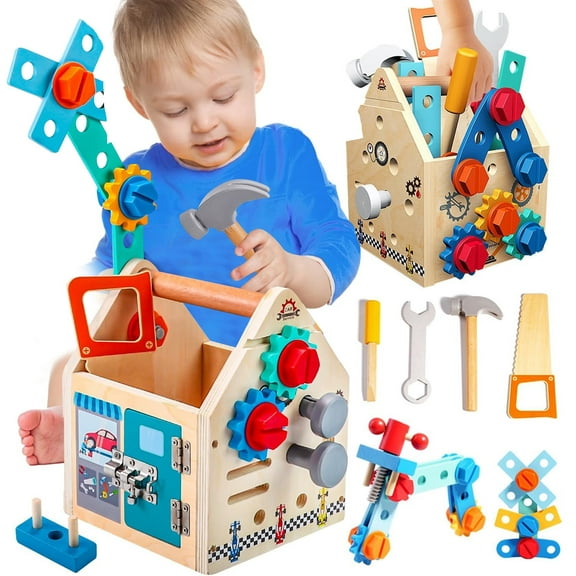 Tool Set Toys for Kids 3-6 Year Old, 33Pcs Montessori Toys for 3 Year Old, STEM Tool with Box / House, Wooden Learning Toys for 3 4 5 6 Year Old Boys Girls