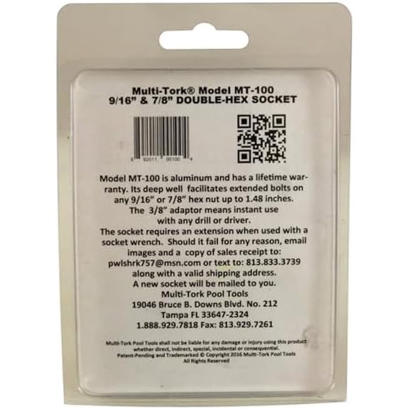 Tool, Socket, Double-Hex, 9/16 and 7/8, with 1.48well MT-100$$Tools & Hardware Other