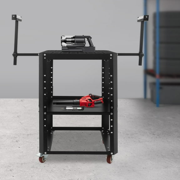 Tool Stand, Metal Top Workbench with Extension Rod and Wheels, 550 lbs Load, Portable Chainsaw Mill Stand for Workshop, Garage