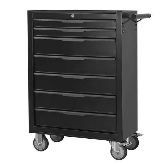 Tool Storage Cabinet 7-Drawer Rolling Tool Chest Cabinet, Large Capacity Metal Tool Box with Wheels and Cylinder Locking, Roll Around Storage Organizer Tool Cart for Garage, Warehouse, Work Shop - Bl