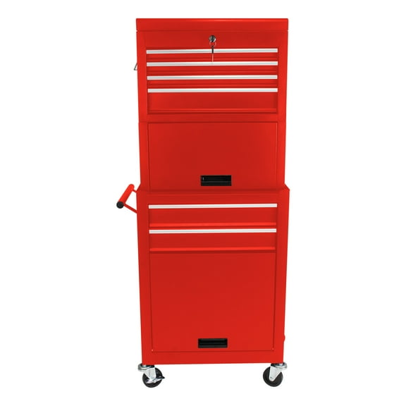 Tool Storage Cabinet Tool Cabinet on Wheels, 6-Drawer Lockable Rolling Tool Chest w/ 4 Universal Wheels, 2 in 1 Detachable Tool Box Storage Organizer for Garage Workshop Repair Shop,RED,Tool Cabinet