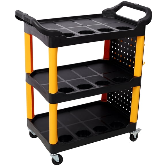 Tool Storage Cart 3 Tier Rolling Auto Detail Cart With Wheels,With Panel & Hook,for Detailers Garage, Workshop, Repair Shop, Storage Tool, Yellow&Black,Rolling Tool Cart