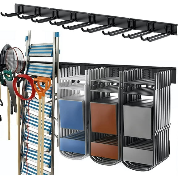 Tool Storage Rack, Garage Wall Mount Garden Tool Organizer for Ladders, Chairs, Shovels, Broom, Power tools (8- 5.7"-11" Mixed Hooks, up to 800 lbs)