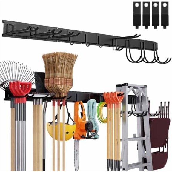 Tool Storage Rack Wall Mount, 64 Inch Adjustable Garden Tool Organizer, Heavy Duty Garage Wall Organizer Rack, Yard Tool Organizer System for Rake Shovel Broom Mop Wall Holder