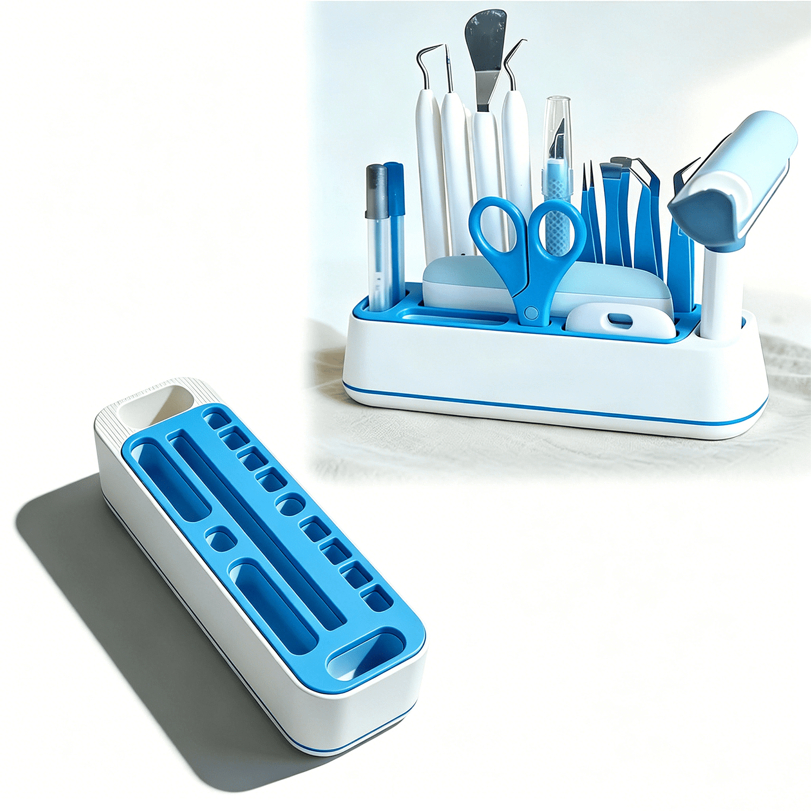 Tool Storage Rack for Cricut Maker, Craft Organization Box with Pen Blade Compartments for Cutting Machine Workspace Accessories, Blue