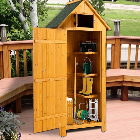 Tool Storage Shed | Keep Garden Tools Tidy | Durable Solid Wood Material | Avoid Uneven Ground Impact