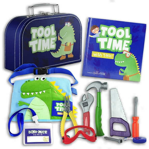 Tool Time with T-Rex Gift Set - Includes Book, Toolbox, Plastic, Play Tool Toys for Toddler and Kids