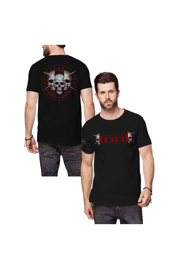Tool Unisex T-Shirt Skull Spikes (Back & Sleeve Print) (Small)