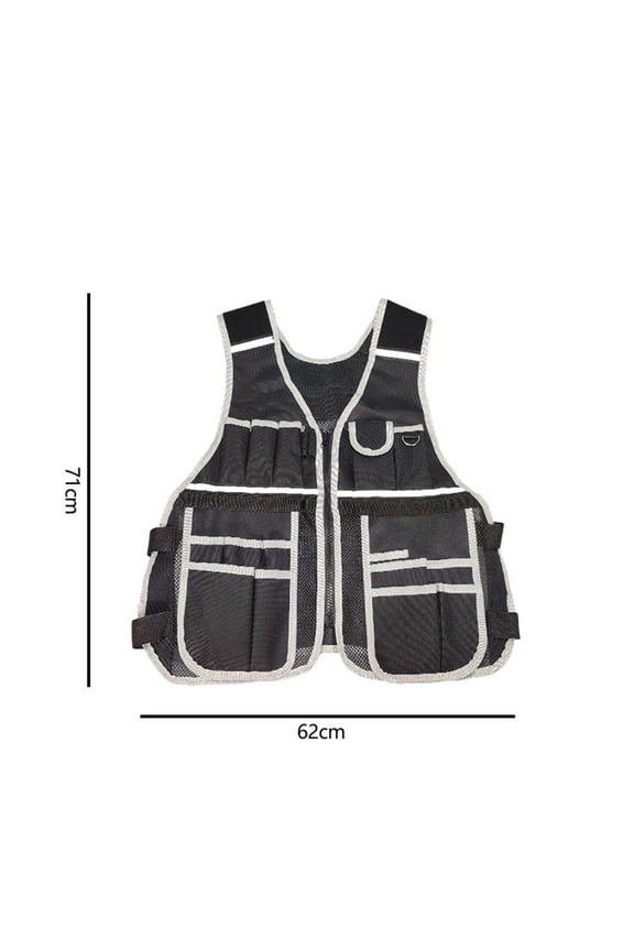 Tool Vest with Multiple Pockets, Adjustable Electrician Work Vest for Construction, 600D Oxford Mesh Storage Organizer for Carpenters and Tradesmen(B)