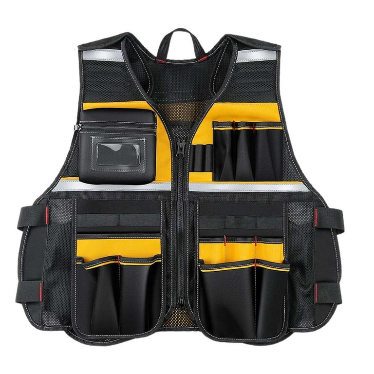 Tool Vest with Pockets Carpenter Vest Fishing Tool Pouch Comfortable Wear  Heavy Duty Tool Vest for Men and Woman Fishing Construction Worker Yellow 