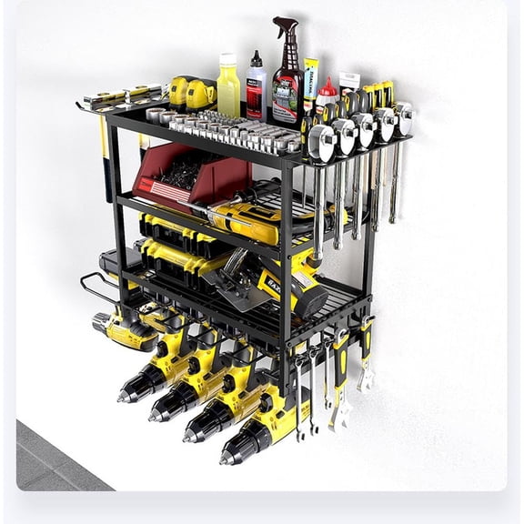 Tool Wall Mount, Workshop Equipment, Workshop Organiser, Tool Rack for 8 Power Tools, 4 Levels Tool Stand with Screwdriver Holder for Garage, Car Workshop, 60 x 24.5 x 41.5 cm