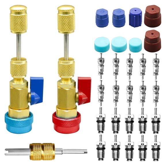 Tool kit,Set Quick Air Conditioner Kit Valve Core Quick Remover Port Valve 31 Pcs Valve Stem Tool Kit Tool With R134a Remover Tool Low Pressure Valve Service Port Removal Tool Port Valve