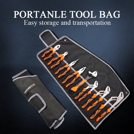 Tool set Homefish 8pcs Pliers Set, 12"/10"/8" Groove Joint Pliers, 8" Lineman'S Pliers, 6" Slip Joint Pliers, 8" Long Nose Pliers, 6" Diagonal Cutter, 10" Adjustable Wrench with Tool Bag