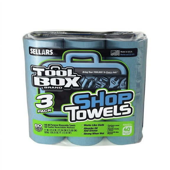 ToolBox 5448301 Absorbent & Disposable Shop Towel Roll, Blue, 3-Pack, Each