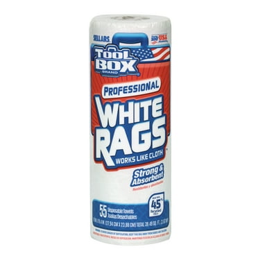 ToolBox® Professional White Rags: Multi-Surface Cleaning Disposable Towel, 1 Roll (55 Sheets/Roll)