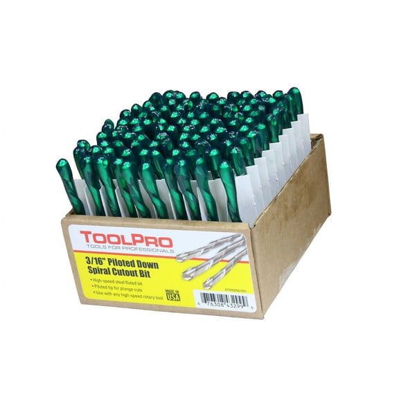 ToolPro Piloted Down Spiral Cutout Bits, 3/16 in., 100-Pack