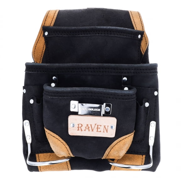 ToolTreaux 10 Pocket Suede Leather Tool Pouch Hammer Drill Tool Bag - Black
