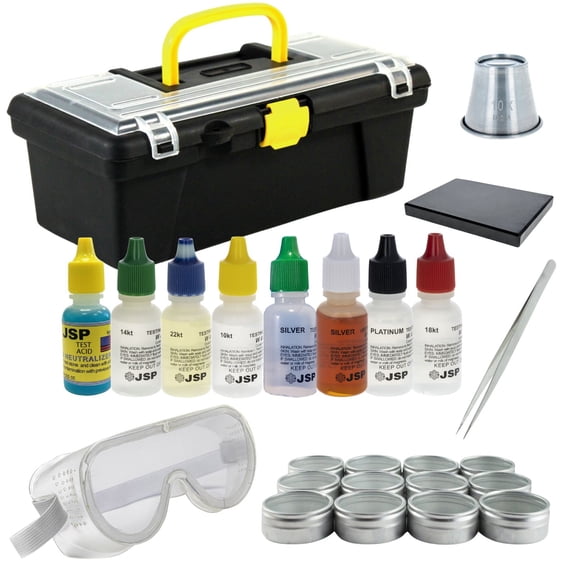ToolTreaux 26pc Deluxe Complete Gold Silver Platinum Testing Kit with Tool Box Storage and Accessories