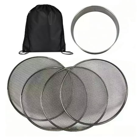 ToolTreaux 6pc Interchangeable Fine Mesh Sieve Set Gardening Tools Gold Panning Equipment with Black Backpack