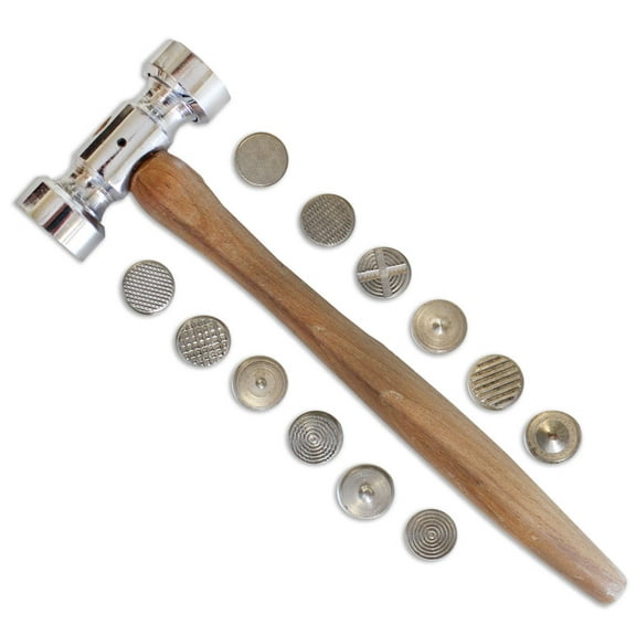 ToolUSA 10" (25.4 cm) Texturing Hammer | 12 Interchangeable Patterns | Solid Wood Handle | Comprehensive Metal Imprinting Solution