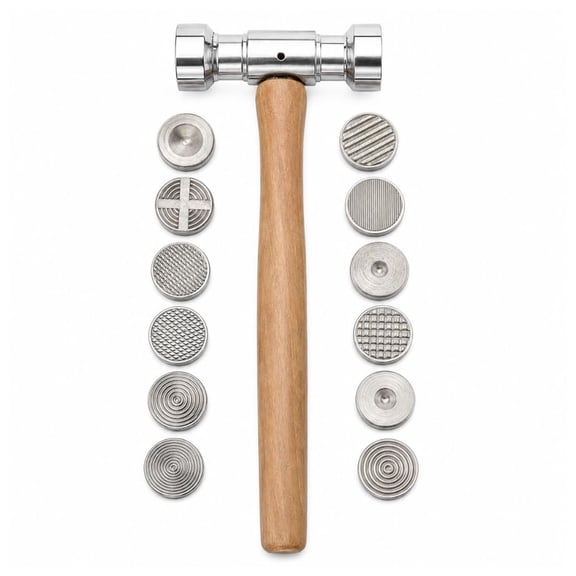 ToolUSA 10" (25.4 cm) Texturing Hammer | 12 Interchangeable Patterns | Solid Wood Handle | Comprehensive Metal Imprinting Solution