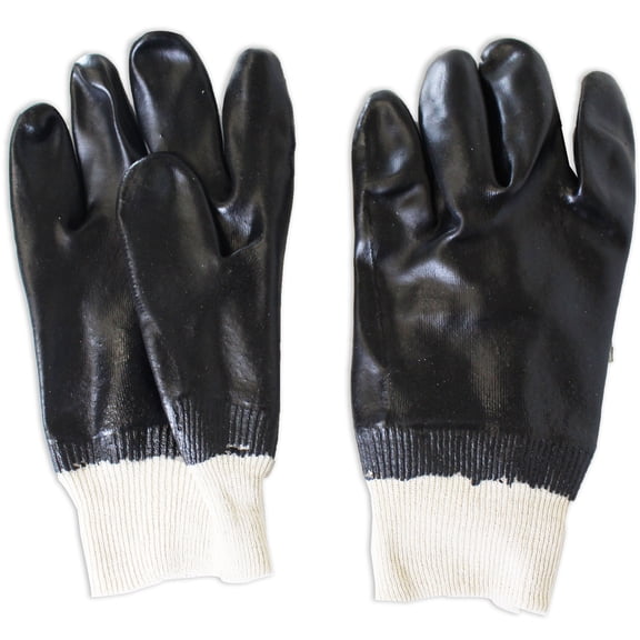 ToolUSA (12 Pairs) Men's Smooth Black PVC Single Dipped Gloves | Size Large | Interlock Lined with Knit Wrist | Industrial Grade, Chemical-Resistant