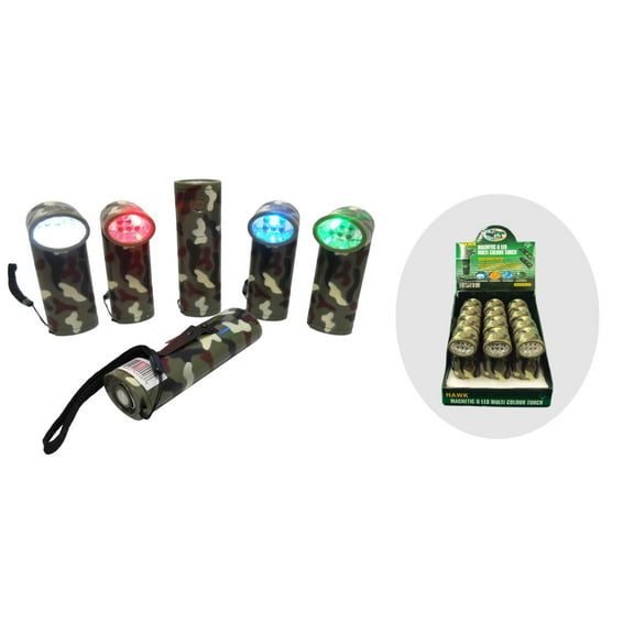 ToolUSA 12-Piece Camo Military Torches | 4-Color Light Mechanism | 4"-4" Adjustable Size | Display Box Included