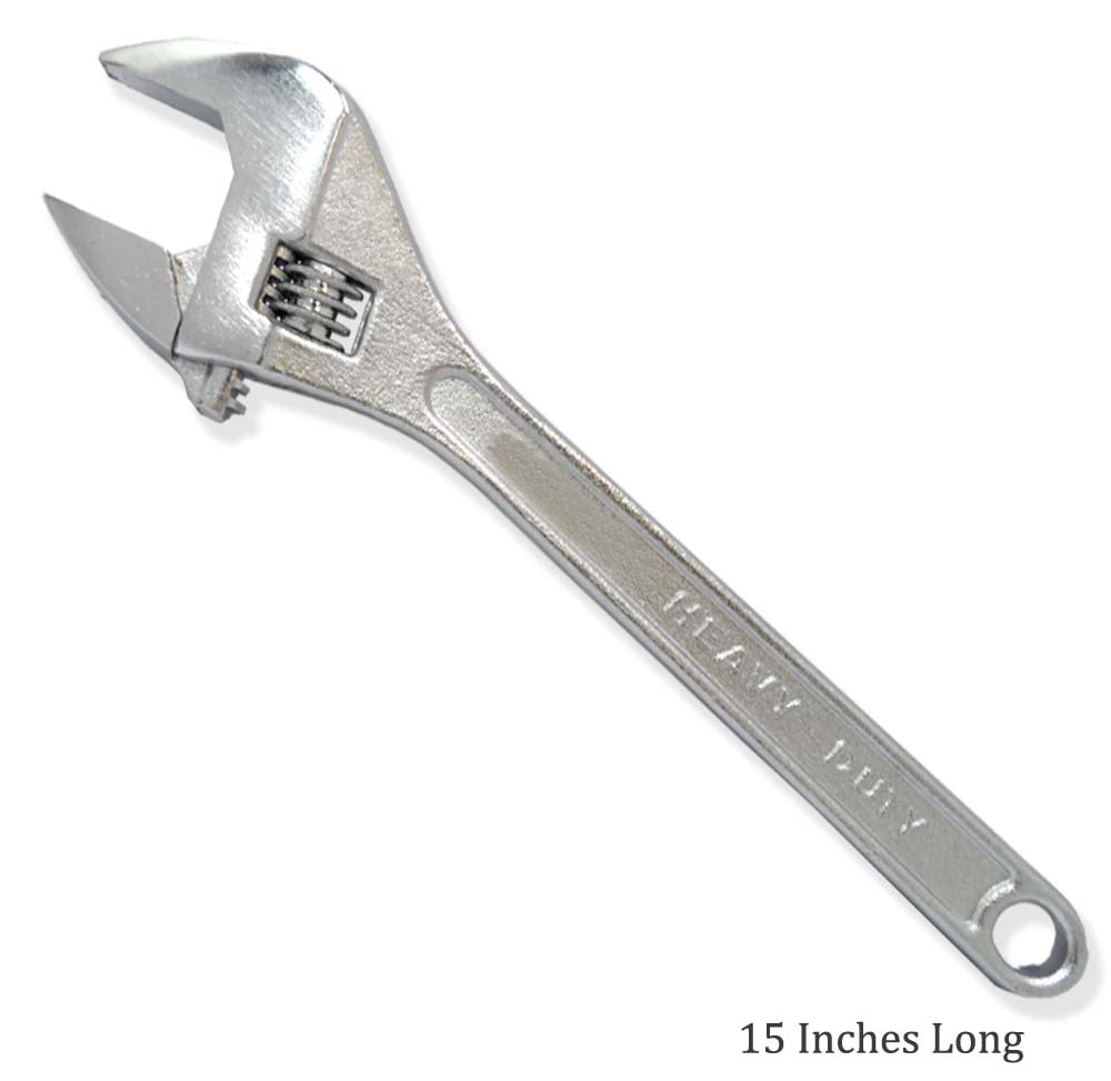 ToolUSA 15" Adjustable Wrench | Drop Forged Steel Durability | Smooth Precision Mechanism | Ergonomic Design | Rust-Resistant Chrome Finish