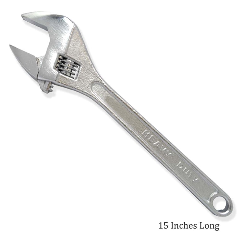 KARRYTON 15 Inch Adjustable Wrench - 1-3/4" Jaw Opening, Chrome Plated, SAE & Metric Scales