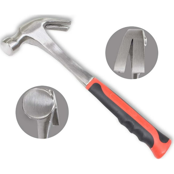 ToolUSA 16 Ounce Claw Hammer | 13" (33 cm) Length | Rubberized 7" (17.8 cm) Comfort Grip Handle | Ergonomic Design | Ideal for Construction & Demolition