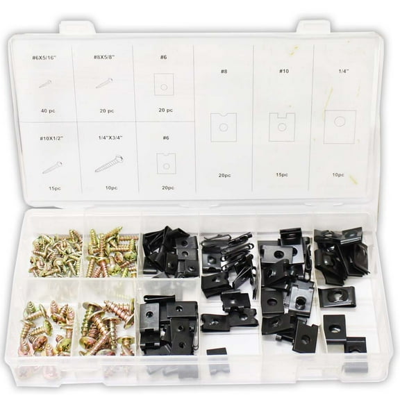 ToolUSA 170 Piece U-Clips & Assorted Screws Set | Comprehensive Woodworking Fasteners | Organized Storage Box | Essential Workshop Addition